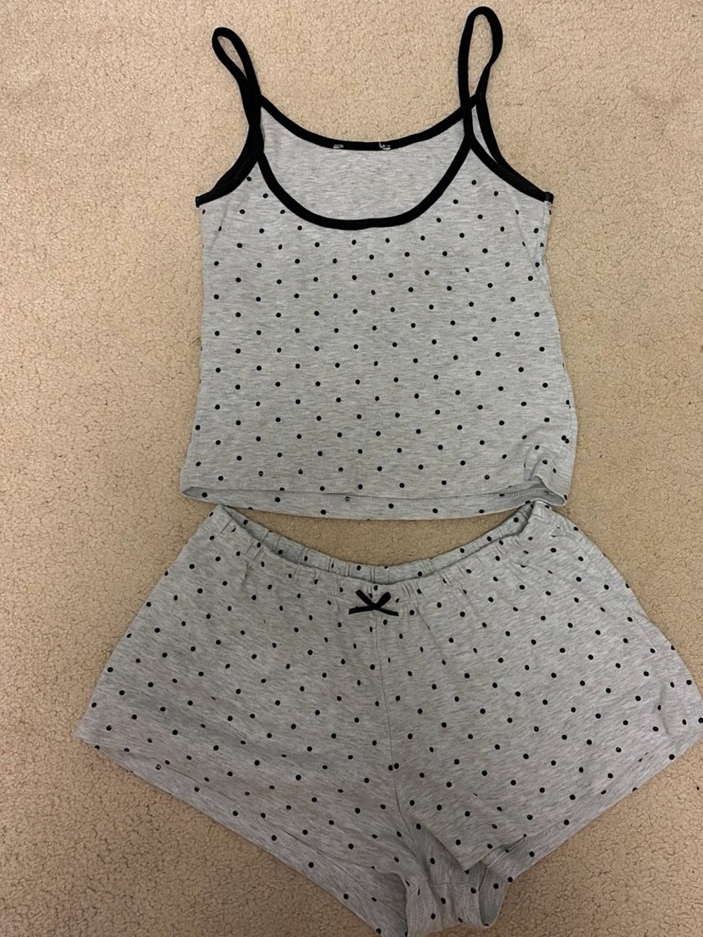Grey Polka Dot Cami & Short Sleep Set with Black Trim